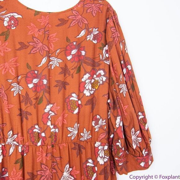 NEW Eloquii Elements Floral Print Midi Wrap Dress with Puff Sleeves, 16 - Picture 14 of 16